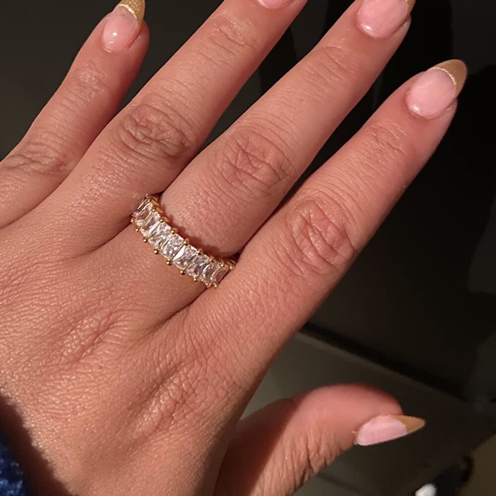Neiman Marcus 18K Gold Plated Crystal Cut Eternity Band CZ Ring